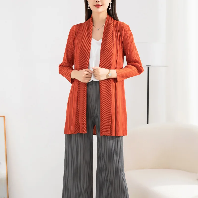 

Miyake pleated women's jacket spring and autumn all-match fashion loose casual scarf collar mid-length outerwear top