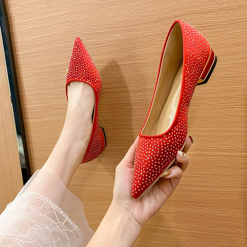 

BCEBYL весенне-летние модные новые остроносые туфли на толстом каблуке с низким верхом и неглубоким открытым верхом женские свадебные туфли Chaussure Femme