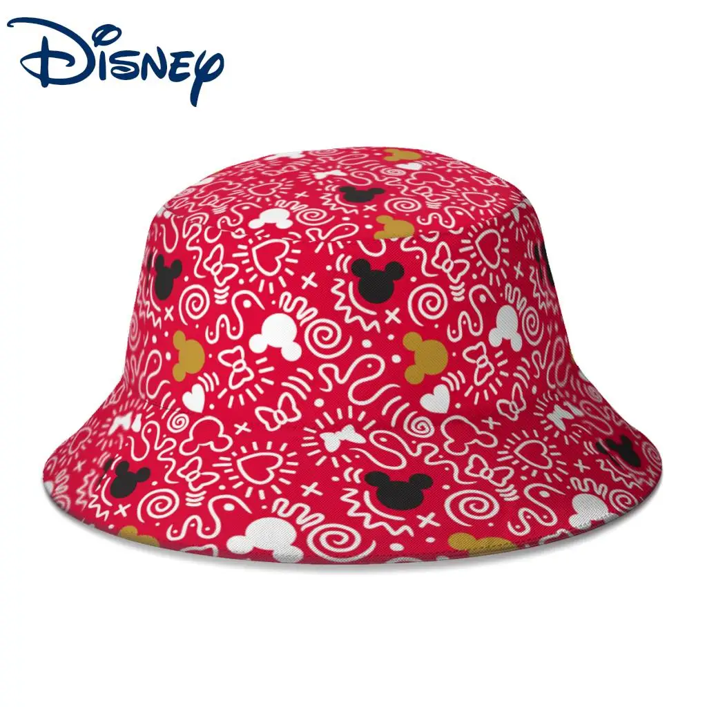 

2022 New Summer Mickey Minnie Mouse Doodle Bucket Hat for Women Men Disney Beach Foldable Bob Fishing Hat Boonie Hat