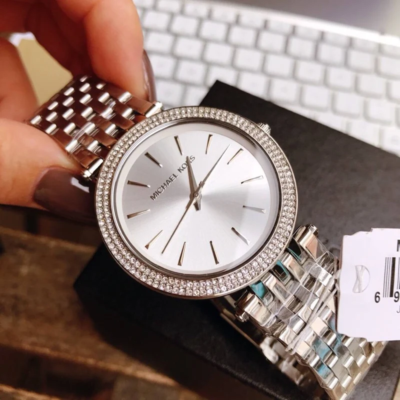 Фото Женские кварцевые часы Michael Kors MK-3190 с инкрустацией бриллиантами, роскошный дизайн, модные водонепроницаемые наручные часы в коробке, изысканный подарок для леди №2