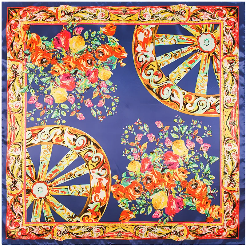 

Luxury Women Silk Scarves 90cm Square Bandanna Horse Print Headband Classic Plaid Stripes Brand Sunscreen Shawl Shirt Decoration