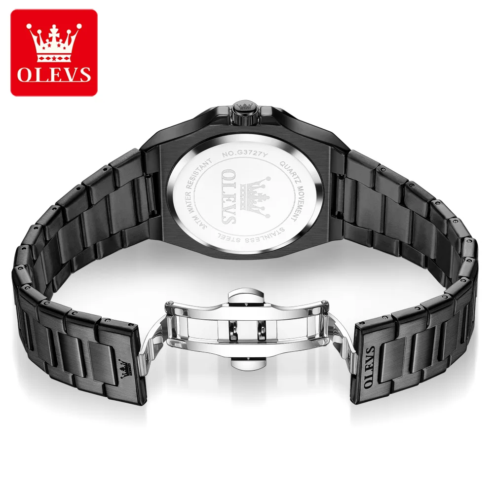 Фото Мужские часы OLEVS Original Brand, деловые кварцевые часы с двойным календарем, водонепроницаемые, с римскими цифрами и люминесцентным покрытием. №2