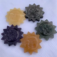 1pc natural reiki crystal sun face carving figurine charms crafts jewelry gift home decoration