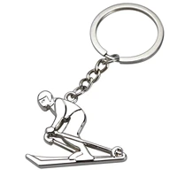 skier giftsski keychain pendant for men women creative skier charm key rings decor stainless steel skiing keychains souvenir
