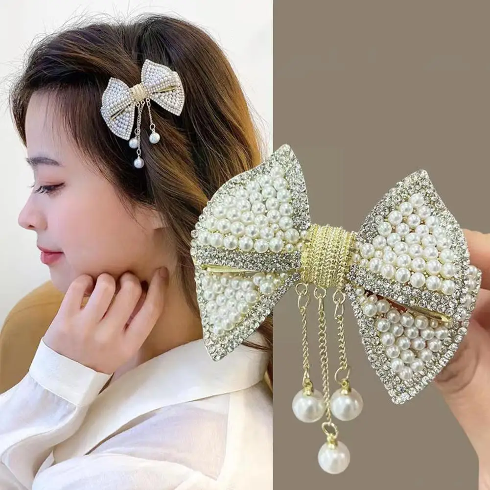 

Pearl Hair Clips For Women High-end Flower Hair Accessories Rhinestone Hairpins Bows Flower Hairgirps Barrette K7U5