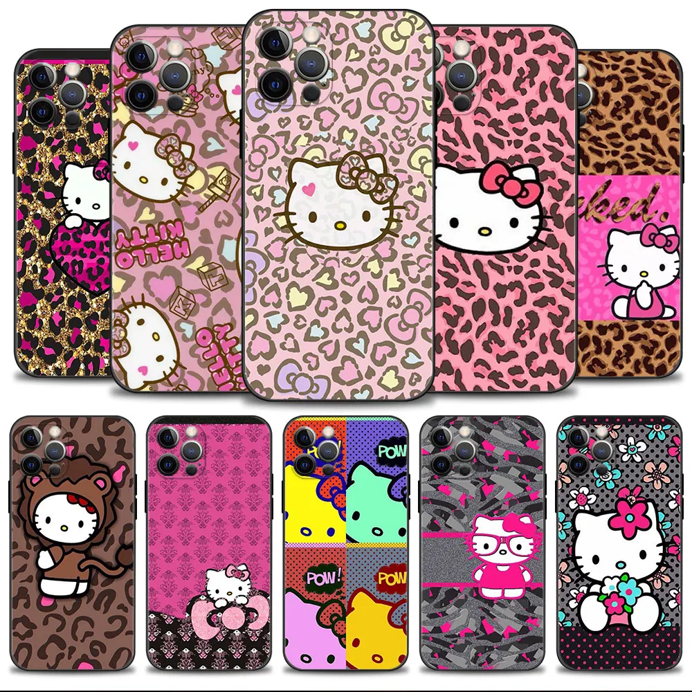 Phone Case For Apple iPhone 14 13 12 11 Pro Max 13 12 Mini XS Max XR X 7 8 6 6S Plus Cover Shell Red Brown Leopard Hello Kitty