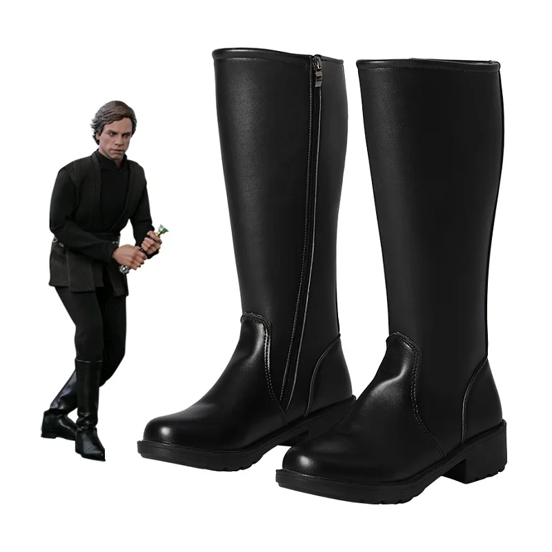 

Star Cosplay Luke Skywalker Black PU Leather Boots Shoes Custom Made Any Size for Men and Women Halloween Costume Accessories