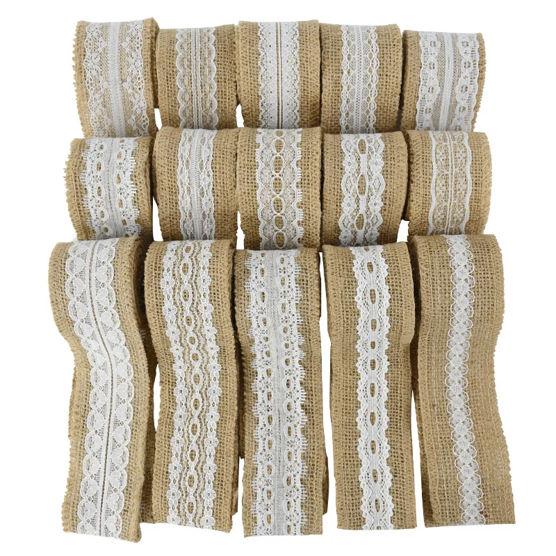 

2M 5cm Vintage Jute Burlap Lace Ribbon Natural Hessian Roll Craft DIY Sewing Fabric Wedding Party Christmas Gift Wrap Decoration