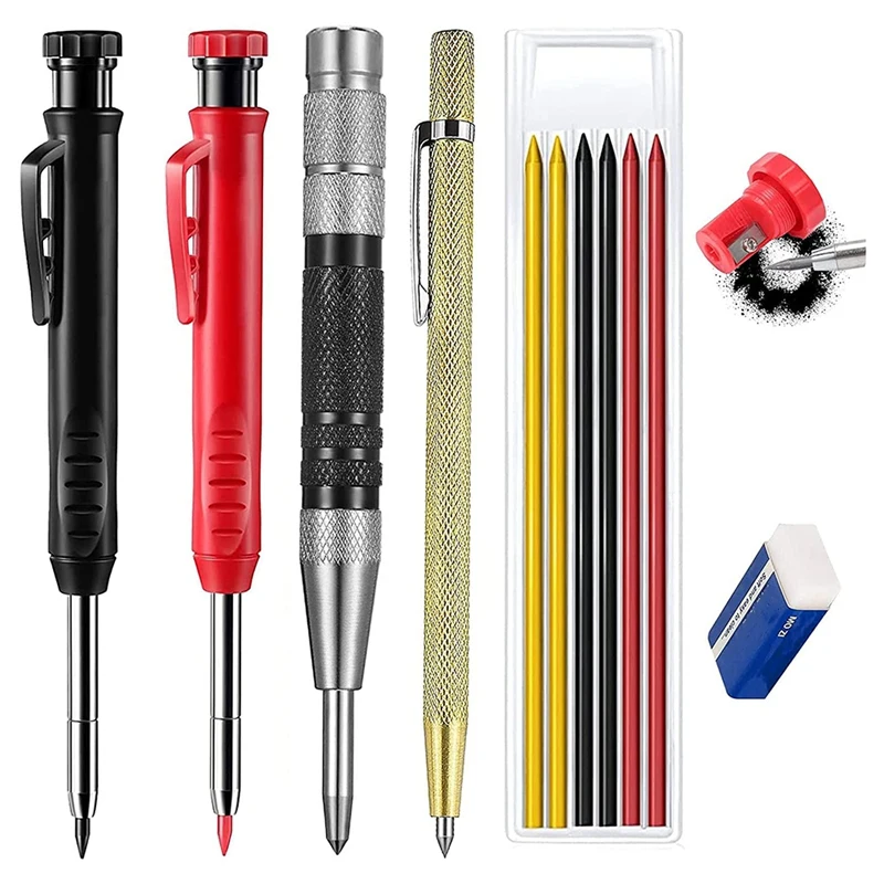 

2 Carpenter's Pencil Set 6 Pencil Leads, Scriber Needle And Deep Hole Marker Marker Tool For DIY Work On Wood, Cardboard