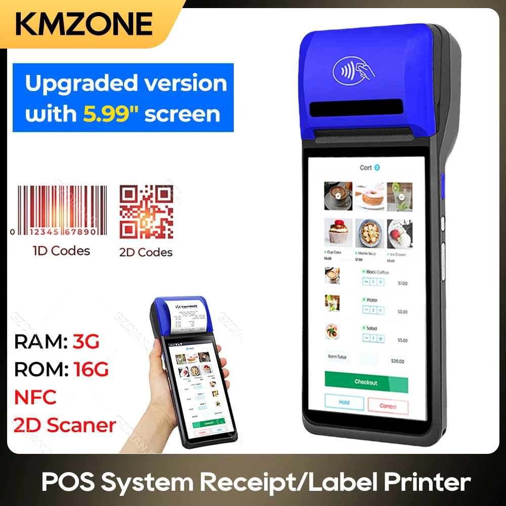 

New 4G Wireless Wifi Bluetooth Handheld POS Machine Android Terminal with 1D/2D Scanner Built-in 58mm Thermal Receipt Printer
