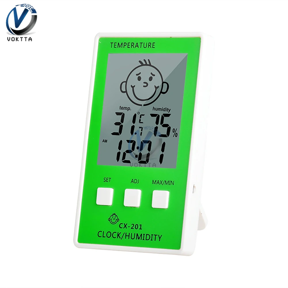 

Цифровой термометр-гигрометр CX-201 3-в-1, электронные часы, мини-датчик температуры в помещении, измеритель влажности, термометр