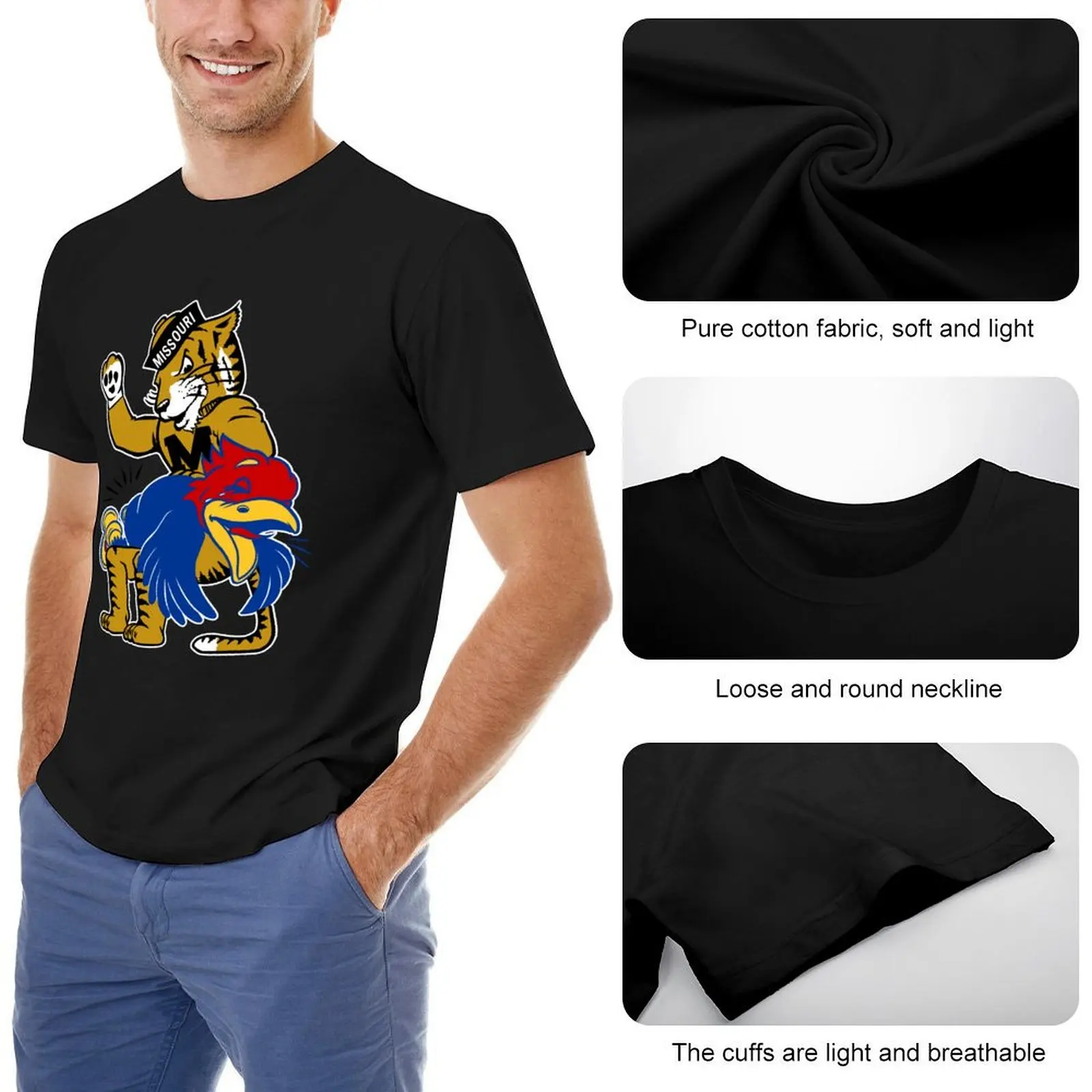 Фото Винтажная футболка M-U Tiger vs. K-U Jayhawk Spanking для мальчиков с животным принтом и принтом для мальчиков, спортивная футболка для мальчиков №5
