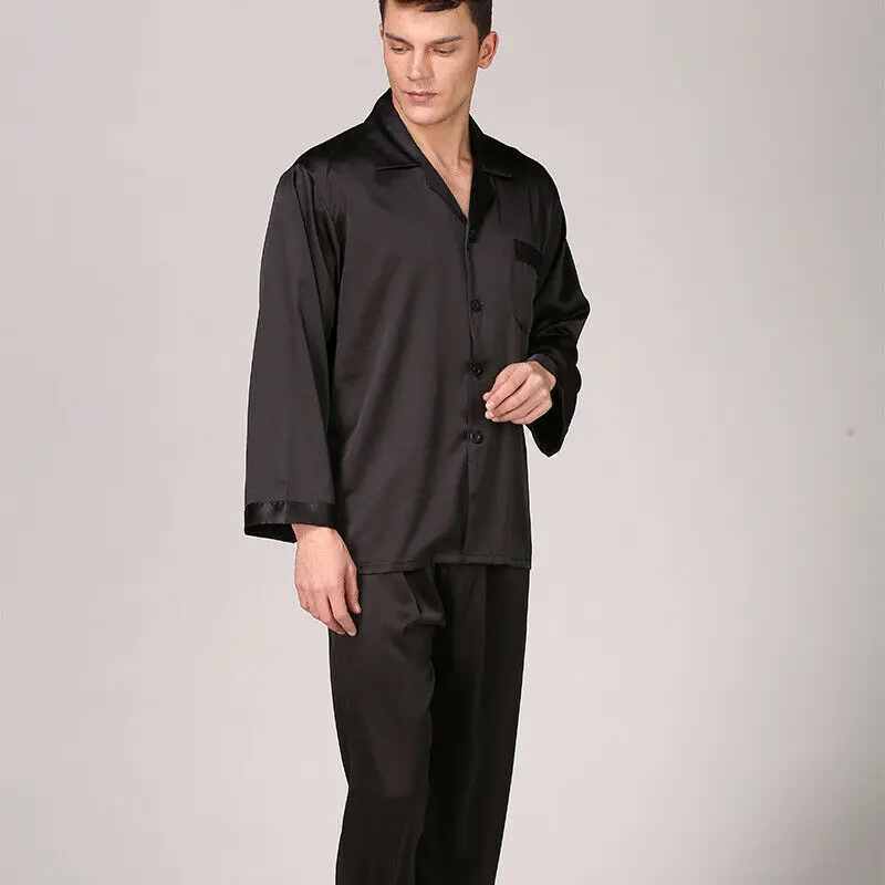 Mens Plain Satin Silk Pajama Set Pyjamas Traditional Solid Pyjamas Sets Pyjamas  Sets for Women 2020  Pj Sets for Men