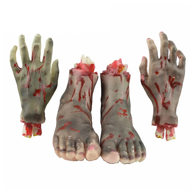 

2Pcs Halloween Party Prop Haunted House Bar Decoration Realistic Toys Terror Lifelike Bleeding Break The Arm Broken Leg Hand