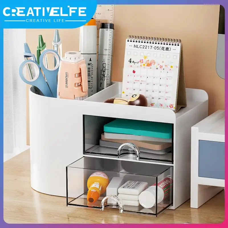 

Transparent Drawer Storage Basket Simple Pen Holder Creative Large Capacity Ornaments Penholder Desktop Decoration