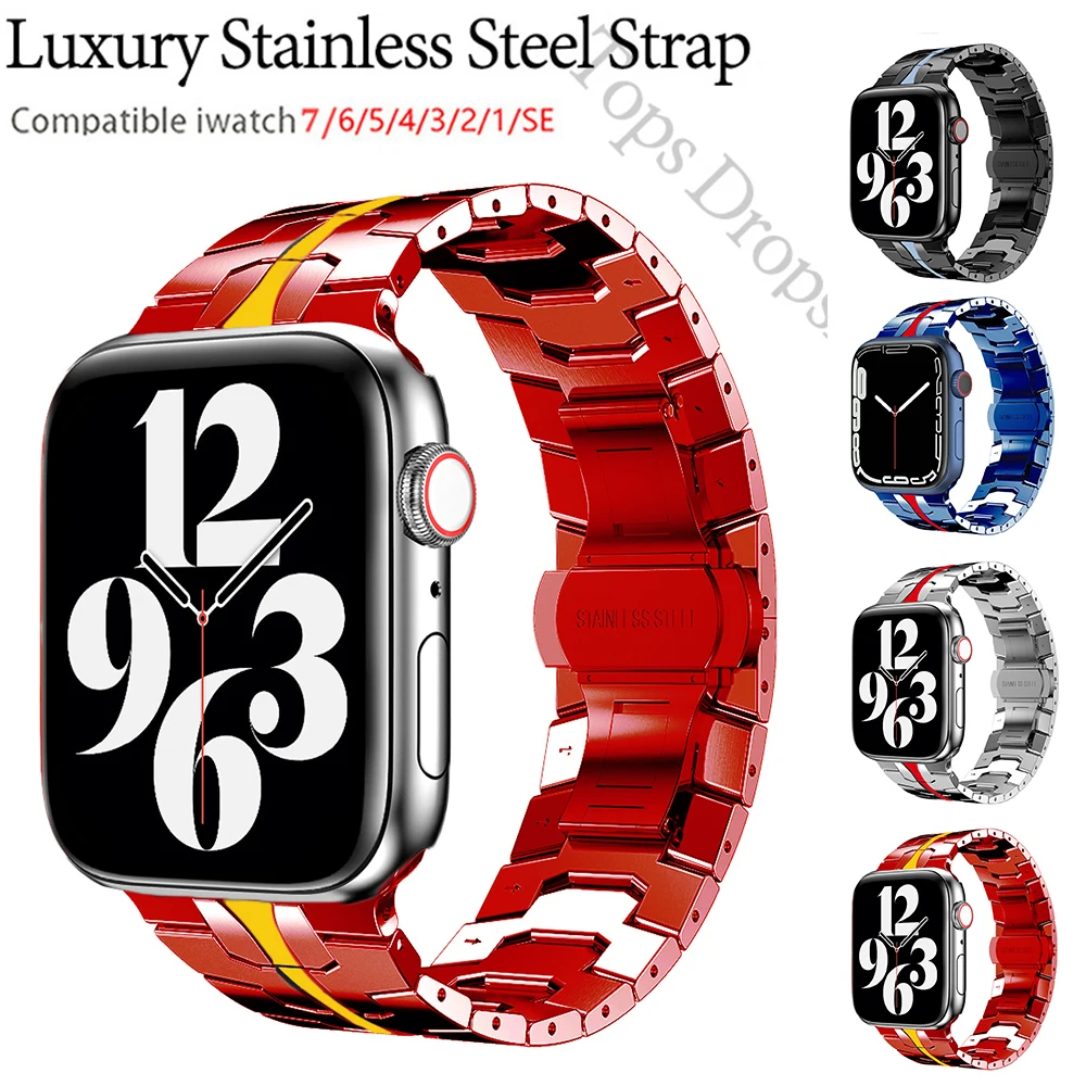 

Stainless Steel Strap For Apple Watch 7 45mm 41 Metal Band 44mm 42mm Wirstband 40 38mm Bracelet For iWatch 6 SE5 4 3 Accessories