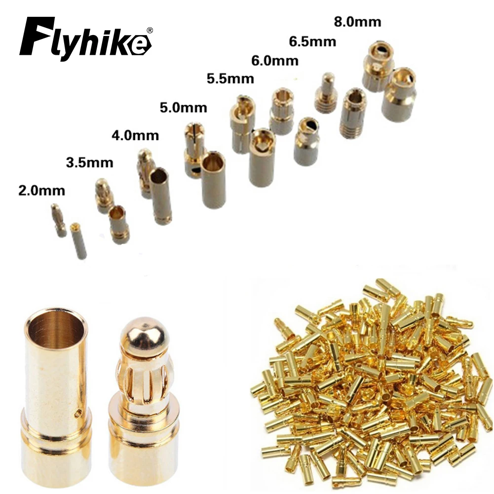 

20 Pair 2.0mm 3.0mm 3.5mm 4.0mm 5.5mm 6.0mm 8.0MM Gold Bullet Banana Connector Plug for ESC Lipo RC Battery Plugs Toy Parts