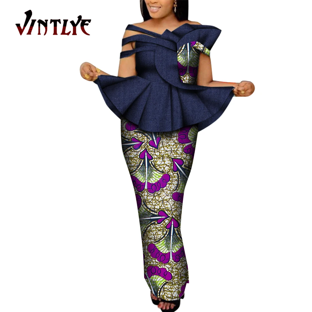 Модный женский комплект из юбки и топа африканская одежда для женщин 2 предметов