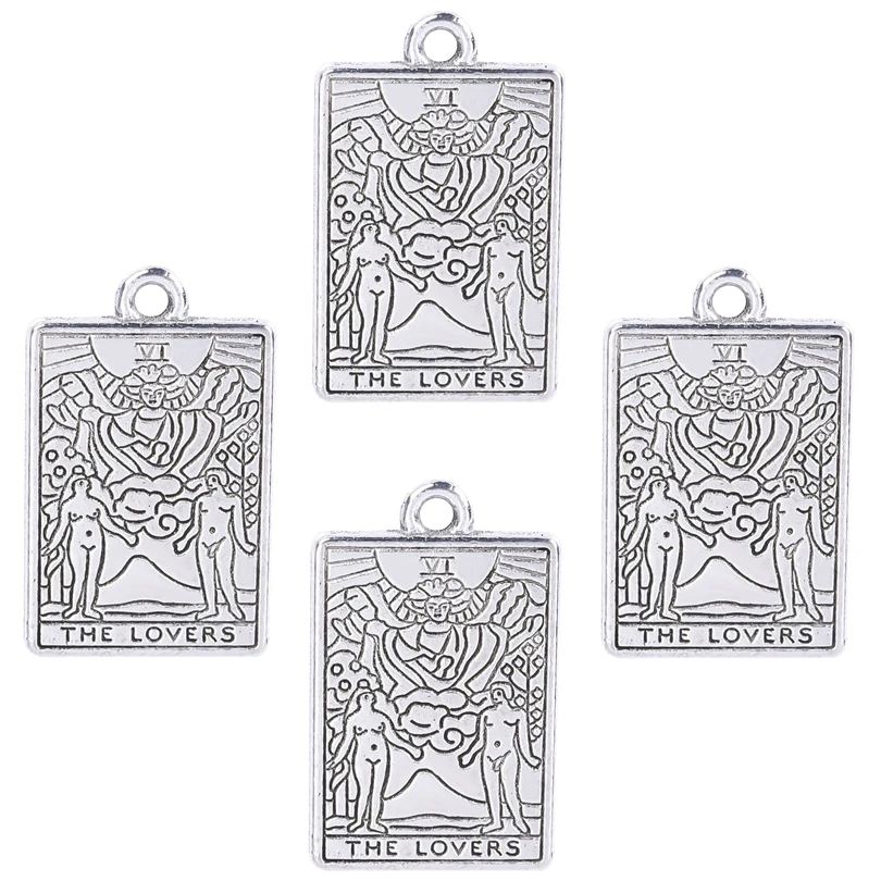 5pcs/Lot Antique Silver Color Tarot Sun Lovers Wheel of Fortune Stars World Moon Charms Alloy Pendant Pendant For Jewelry Making