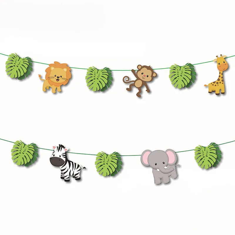 

Jungle Animal Bunting Forest Safari Zoo Paper banner for kids Favors birthday party Decoration wild one Baby shower Supplies