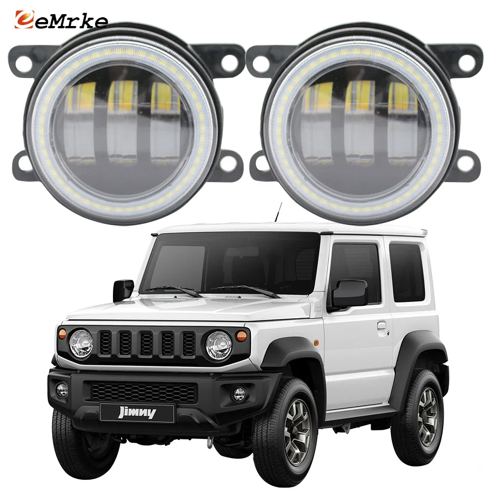 2-pcs Led Angel Eye DRL Halo for Suzuki Jimny JB64 JB74 2018 2019 2020 Fog Lamp Assembly 2-Colors Lens Daytime Running Light 12V