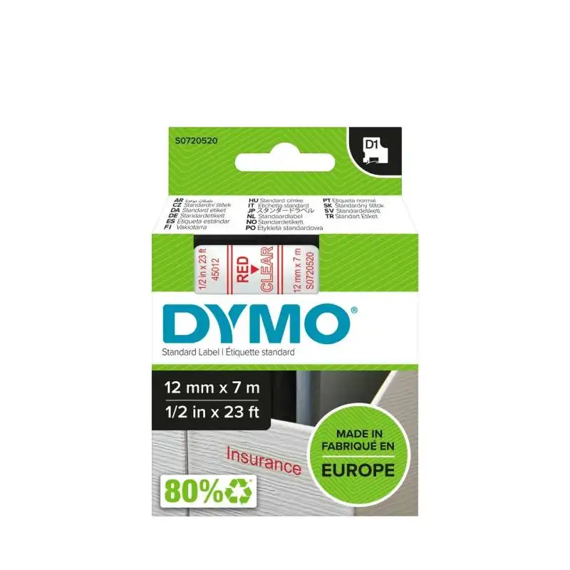 Картридж DYMO виниловая лента пластик красного шрифта 12мм x 7м прозрачный картридж для принтера с шкалой.