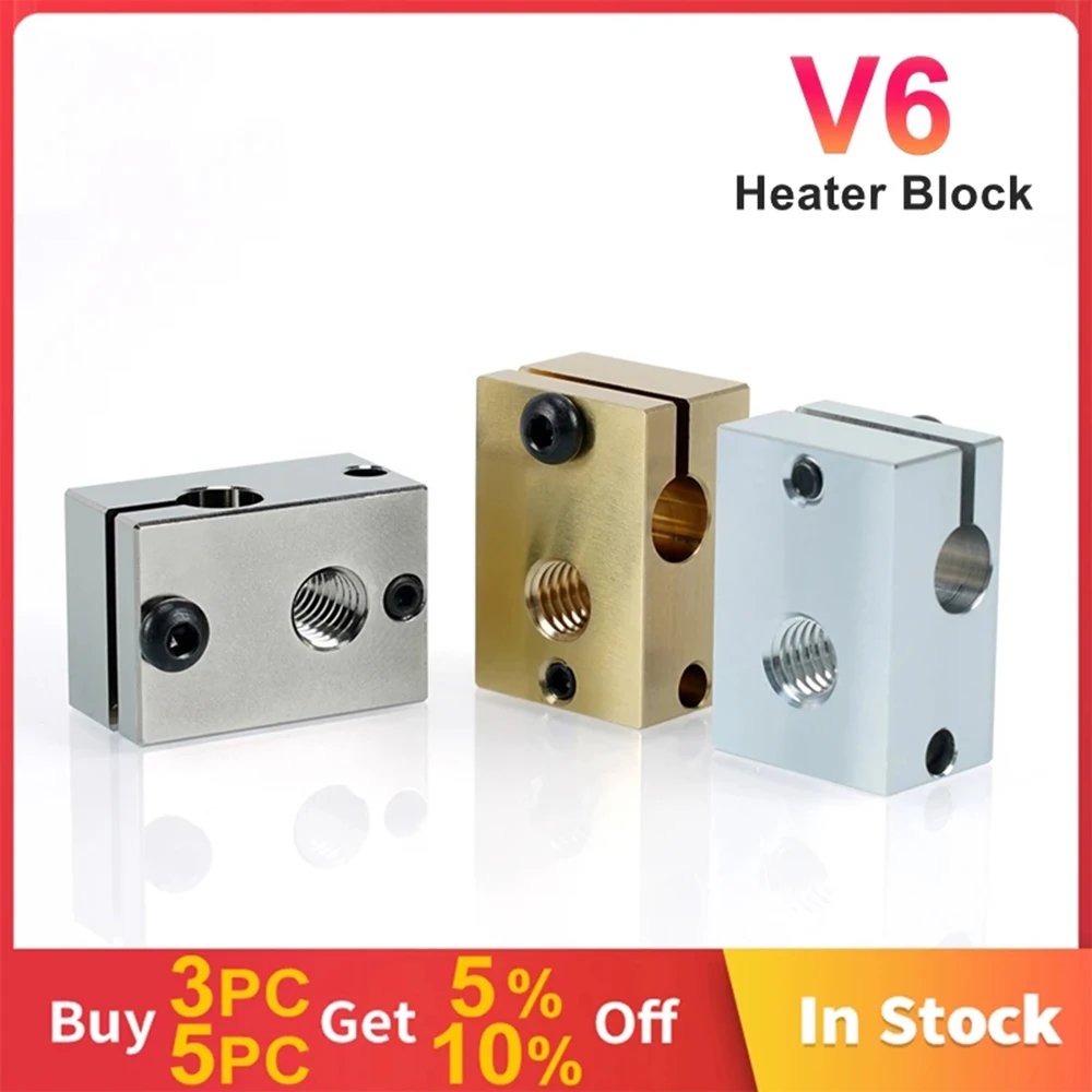 

V6 Heater Block Aluminium Brass Copper Plated Heating Blocks For E3D V6 PT100 J-head Hotend Heaterblock 3D Printer Parts