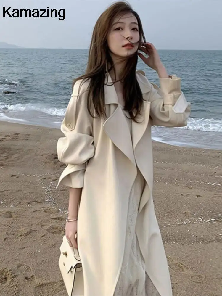 

2023 Autumn New Casual Solid Trench Coat for Women Fashion Elegant Long Sleeve Windbreaker Winter Chic Outerwear Ladys Clothes