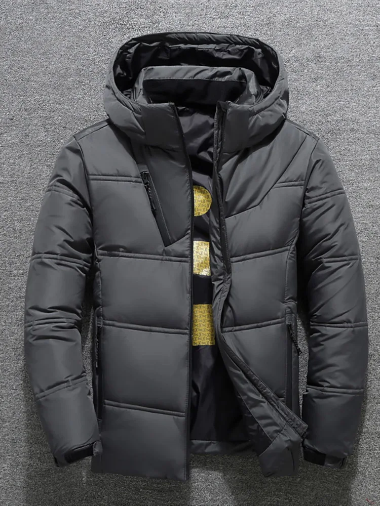 New Winter Warm Men Jacket Coat Casual Black Stand Collar Puffer Thick Hat White Duck Parka Male Down Jacket With Hood Overcoat