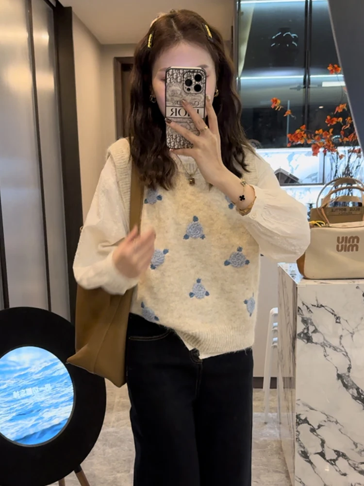 Французский темперамент изящный жаккардовый свитер без рукавов жилет для женщин