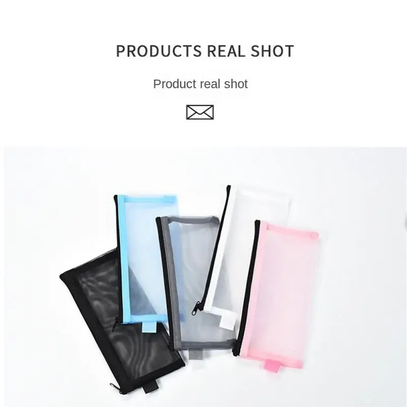Simple Transparent Zipper Pencil Case Mesh Cosmetic Storage Bag Clear Stationery Nylon Makeup Pouch Portable Travel Handbag