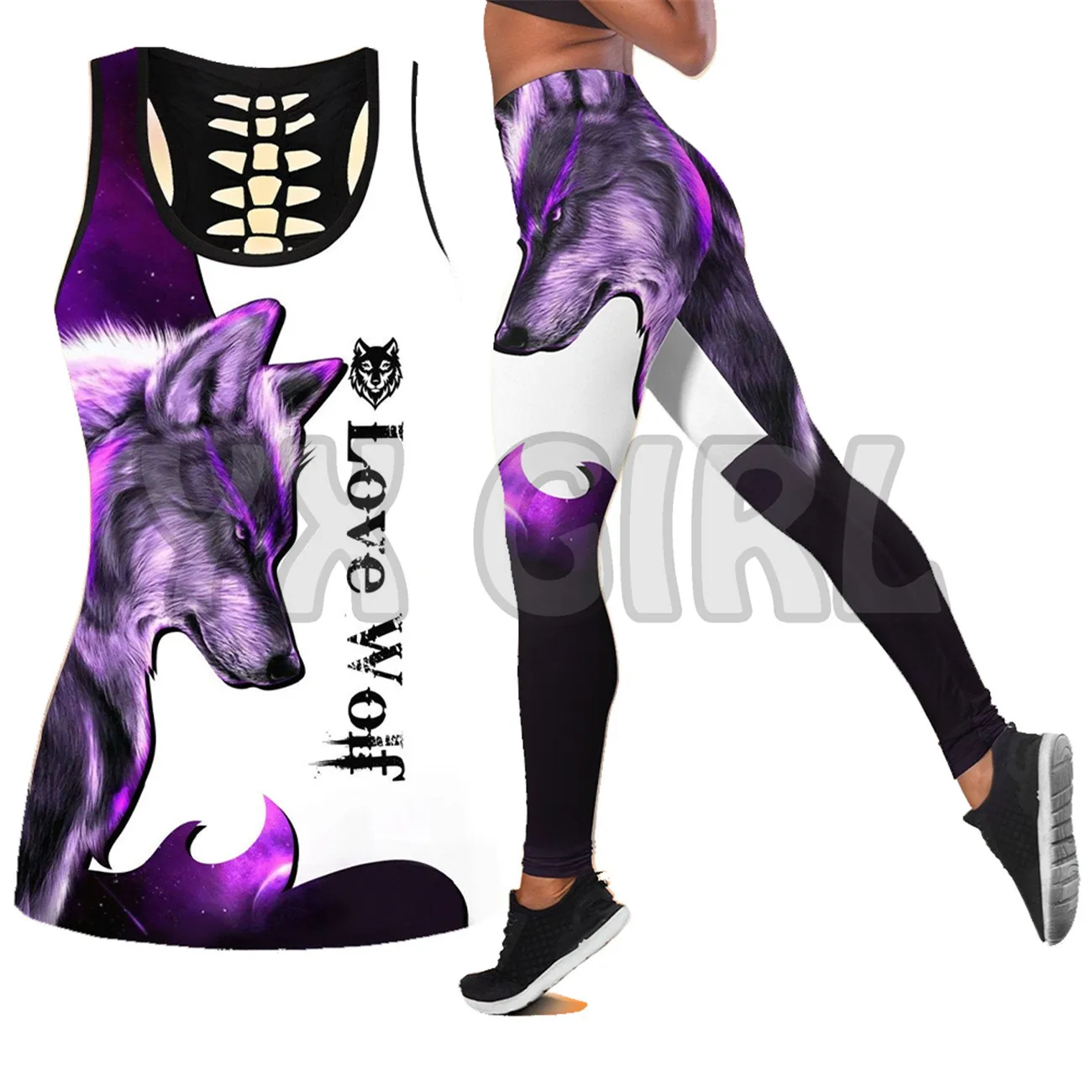 Love Wolf   3D Printed Tank Top+Legging Combo Outfit Yoga Fitness Legging Women