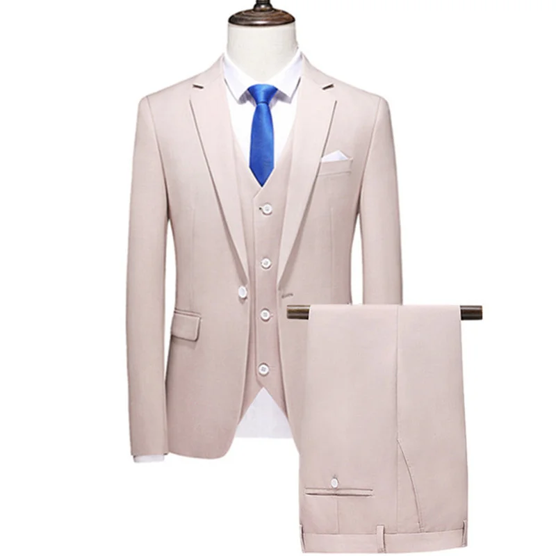 

3 Pcs Set Suit Coat Vest Pants / 2023 Fashion New Men's Casual Boutique Business Solid Color Groom Wedding Formal Blazers Dress