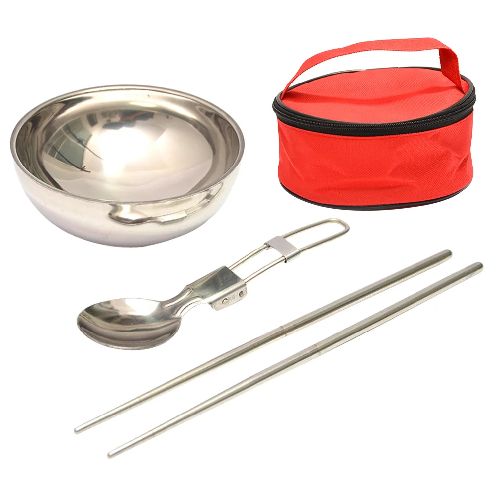 

Camping Utensils Stainless Chopsticks Folding Spoon Kitchen Utensils Camping Tableware Set Oxford Cloth Camping Kit Hiking