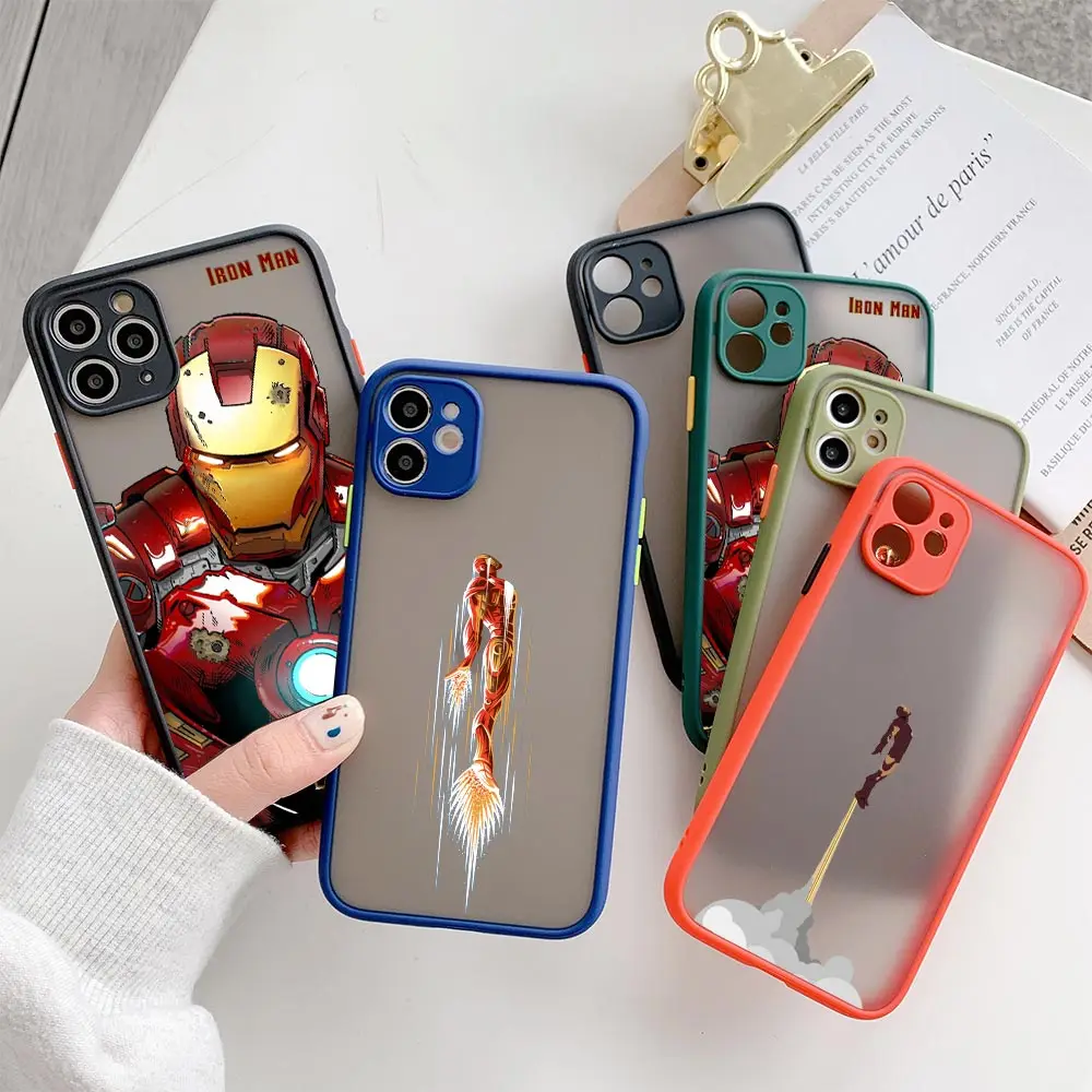 

Ironman Marvel Matte Case For iPhone13 14 Pro Max 11 12 XR XS X 7 8 Plus Mini Luxury Silicone Clear Cover Flying Iron Man Fundas