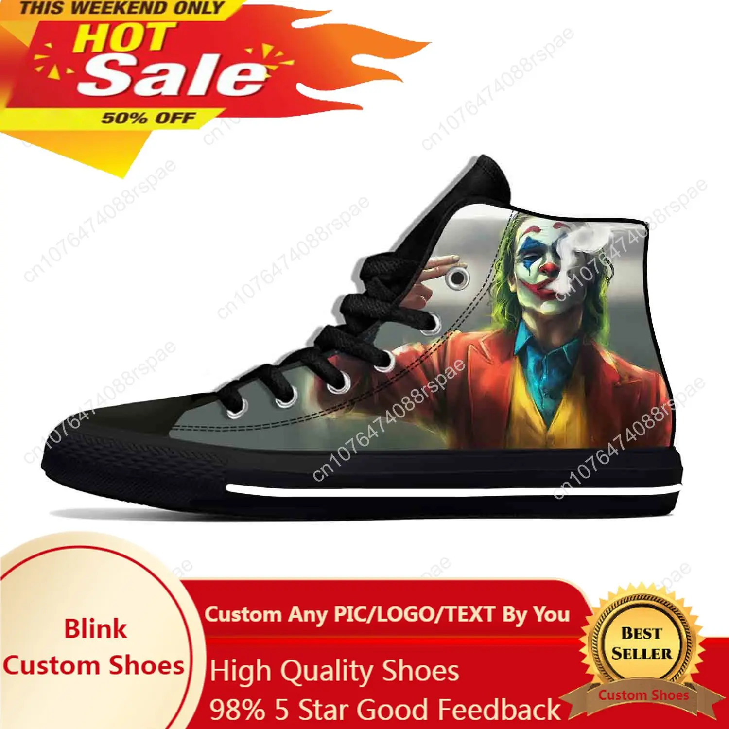 

Anime Cartoon Movie Joker Clown Joaquin Phoenix Casual Cloth Shoes High Top Lightweight Breathable 3D Print Men Women Sneakers