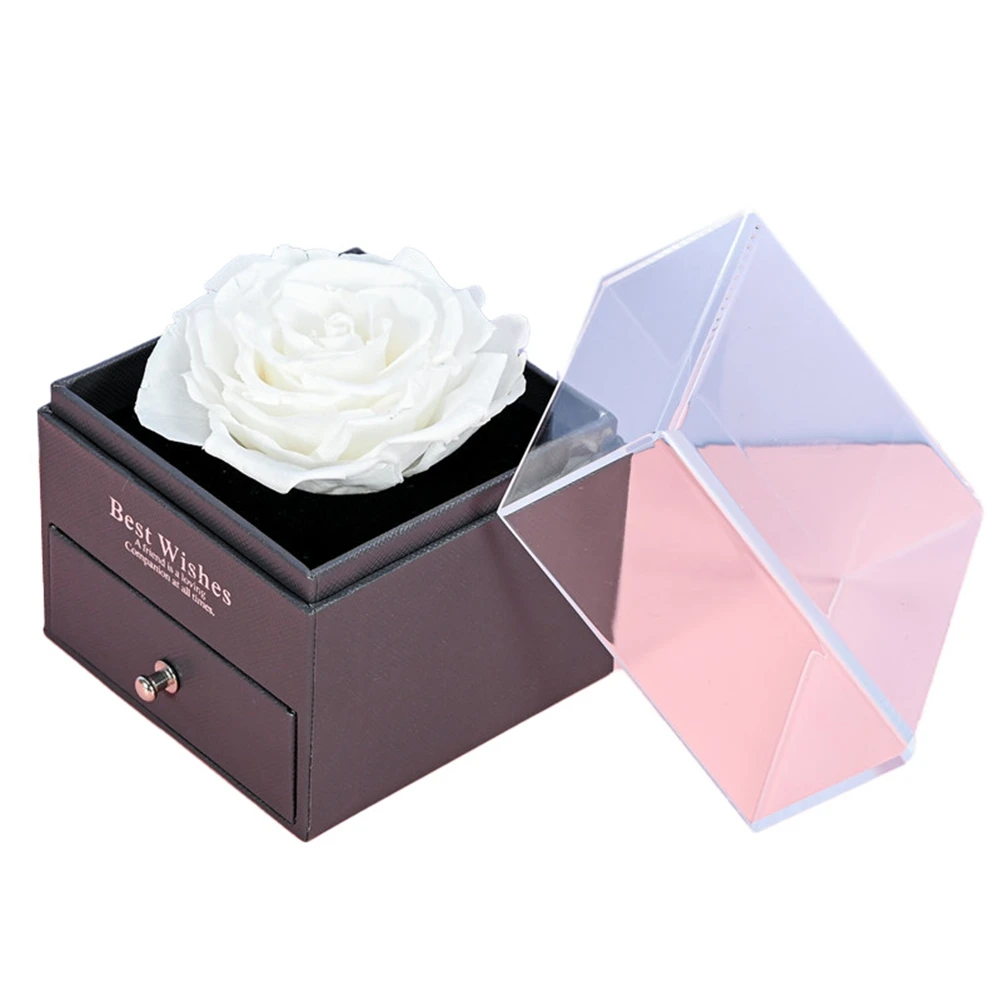 

Natural Forever Rose Jewelry Box Love Necklace Preserved Flowers Proposal Ring Case Valentine's Christmas Gifts,F