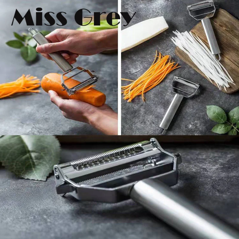 

Stainless Steel Peeler Fruit Vegetable Kitchen Gadgets 3 in 1 Multifunctional Potato Cucumber Grater Cutter Accessories Tool