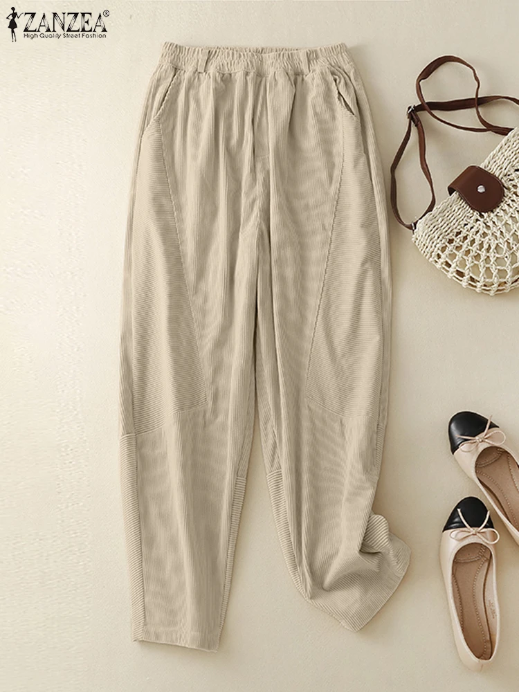 Женские вельветовые брюки 2024 ZANZEA осенние женские винтажные длинные из репы