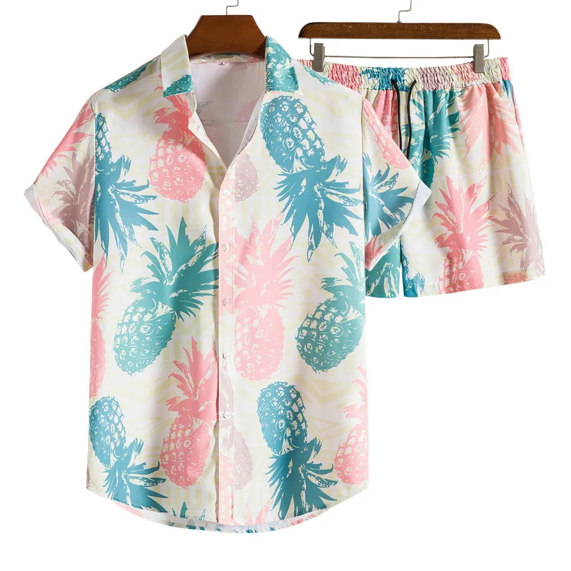 

2021 Summer Hawaii Trend Print Sets Men Hawaii Shorts Shirt Clothing Set Casual Palm Tree Floral Shirt Beach Short Sleeve Suit