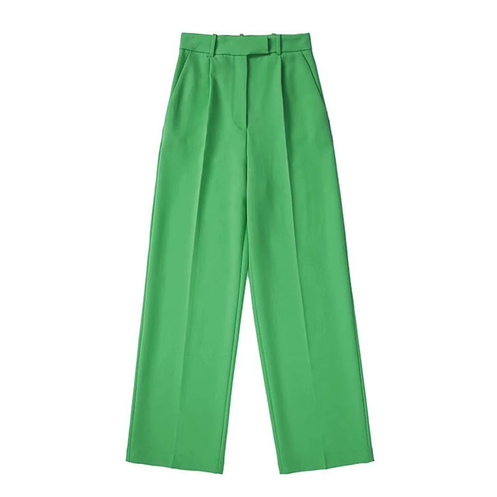 

The new summer 2022 women's fashion neutral wide leg pants retro casual and comfortable pocket trim suit pants