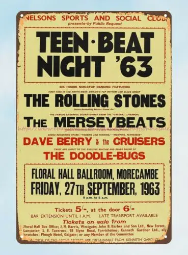 1963 the rock n roll gbr morecambe Постер цветочного концерта металлический жестяной