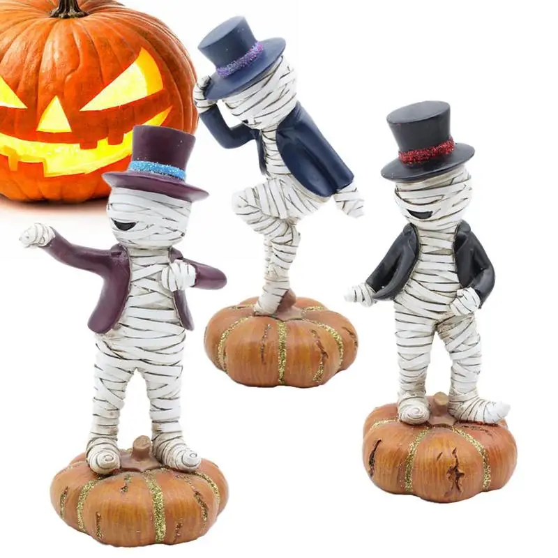 

Halloween Mummy Prop Decor Figurine Pumpkin Dancing Sculpture Resin 3 Pcs Festival Ghost Decoration Halloween Craft Props