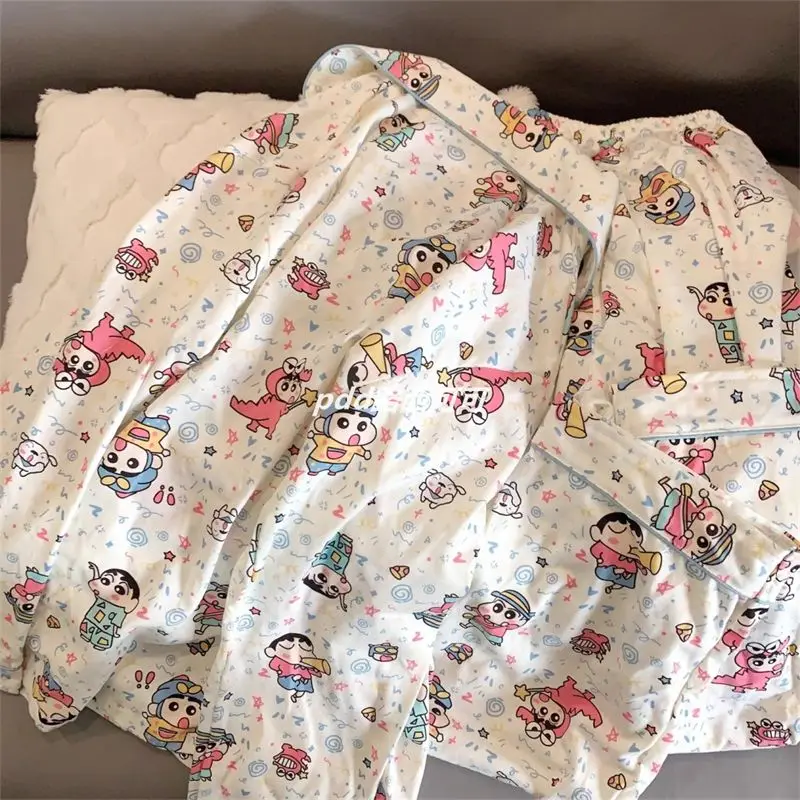 Crayon Shin-chan женский пижамный комплект с воротником мягкая Пижама Pjs пуговицами