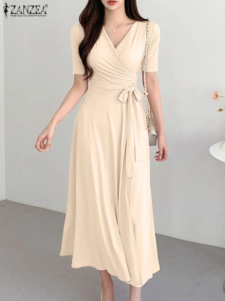 

Платье ZANZEA женское офисное с коротким рукавом и V-образным вырезом