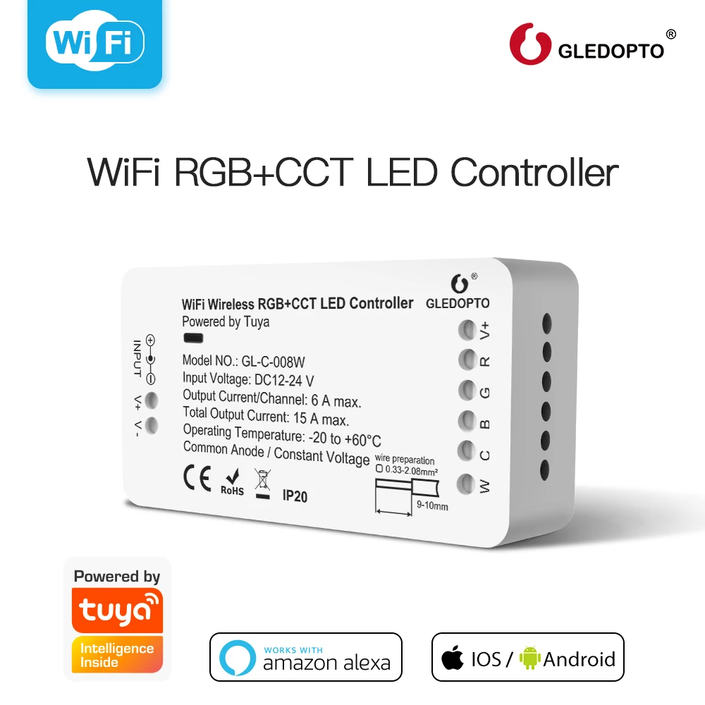 RGBW CCT WiFi LED Strip Light Controller DC12-24V Tuya SmartLife APP Alexa Google Home Voice  Control