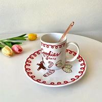 kawaii christmas mugs with plate cute coffee cups creative ceramic tea milk breakfast water cup new year gift for couples mom