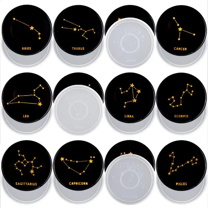 

Resin Molds Silicone Kit 12 Constellations Coaster Mold Zodiac Horoscope Cup Mat Epoxy Craft Casting Mould for Art Diy Home Deco