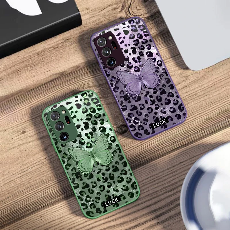 Banwen Butterfly Color For Samsung Galaxy Note 8 9 10 PRO 20 Ultra A01 02 03 Core 04E 4G 12 13 5G Tempering Glass Phone Case