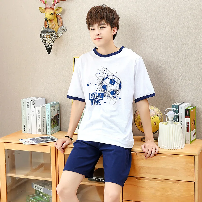 

Summer Boy Children's Pajamas Fashion Casual Teenerage Sportswear Cotton Short-sleeved Boys Sleepwear Two-piece Suit Homewear